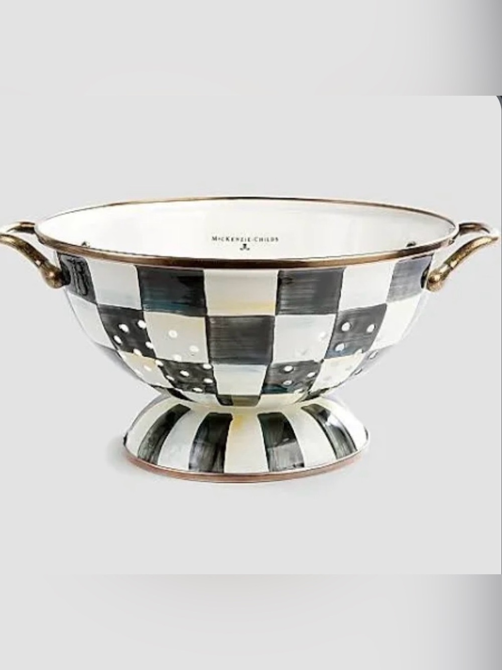 MacKenzie-Childs Black and White Checked Collander NWT